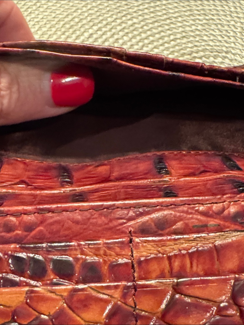 Brahmin Burgundy Croc-Embossed Leather Clutch with Gold Plate - Picture 9 of 12